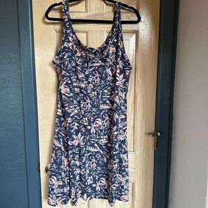Navy and Pink Floral Sleeveless Mini Dress